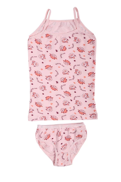 Kız Çocuk İp Askılı Empirme Atlet-Külot Takım Esnek Neşeli - 8