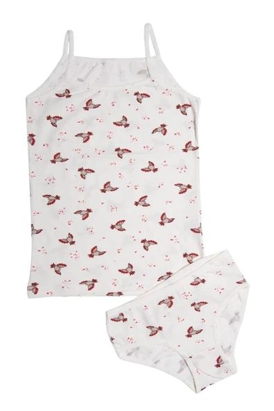 Kız Çocuk İp Askılı Empirme Atlet-Külot Takım Esnek Neşeli