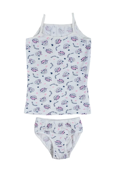 Kız Çocuk İp Askılı Empirme Atlet-Külot Takım Esnek Neşeli - 6