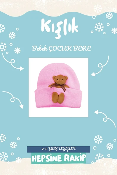 Kız Erkek Bebek-Çocuk Triko Bere Esnek Rahat Çıkabilir Oyuncak Ayı Aksesuarlı (2-6 Yaş) - 2