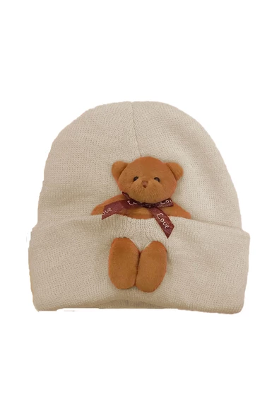 Kız Erkek Bebek-Çocuk Triko Bere Esnek Rahat Çıkabilir Oyuncak Ayı Aksesuarlı (2-6 Yaş) - 11