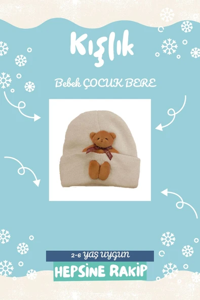 Kız Erkek Bebek-Çocuk Triko Bere Esnek Rahat Çıkabilir Oyuncak Ayı Aksesuarlı (2-6 Yaş) - 6