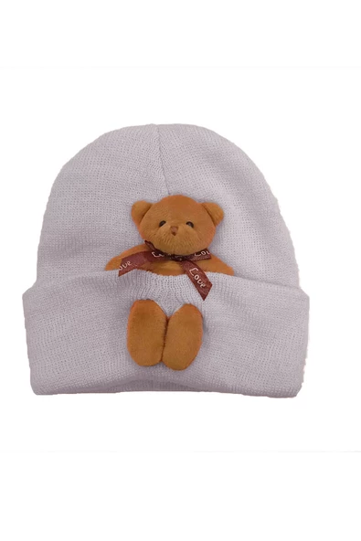 Kız Erkek Bebek-Çocuk Triko Bere Esnek Rahat Çıkabilir Oyuncak Ayı Aksesuarlı (2-6 Yaş) - 7