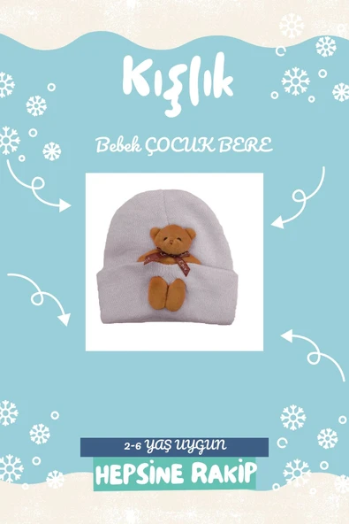 Kız Erkek Bebek-Çocuk Triko Bere Esnek Rahat Çıkabilir Oyuncak Ayı Aksesuarlı (2-6 Yaş) - 5