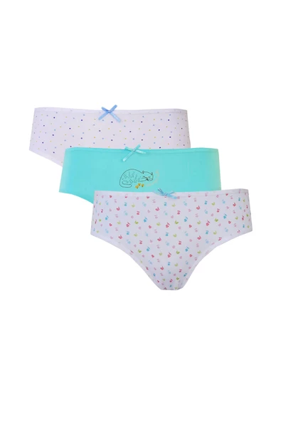3lü Kız Çocuk Külot Pamuklu Baskılı Esnek Rahat Slip - 5