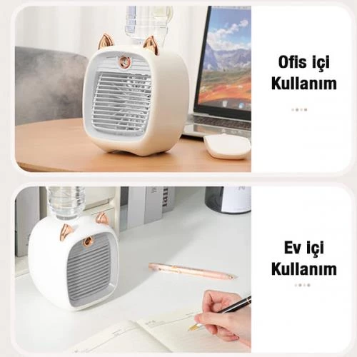 Coofbe Ayarlanabilir 3 Kademeli Şarjlı Taşınabilir Masaüstü Vantilatör Fan Mini Klima Soğutucu Fan - 12