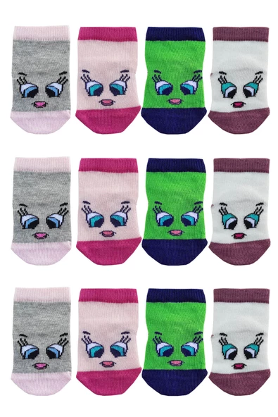 12li Kız Bebek Soket Çorap Renkli Desenli Eğlenceli - 3
