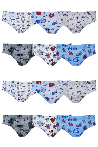 Tutku Erkek Çocuk Renkli Empirme Slip Külot Pamuklu 12li Paket