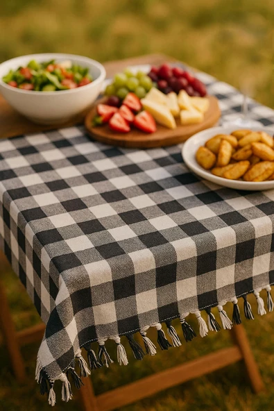 150x150 Cm Kareli Yer Sofra Bezi Piknik Masa Örtüsü Saçaklı - 4
