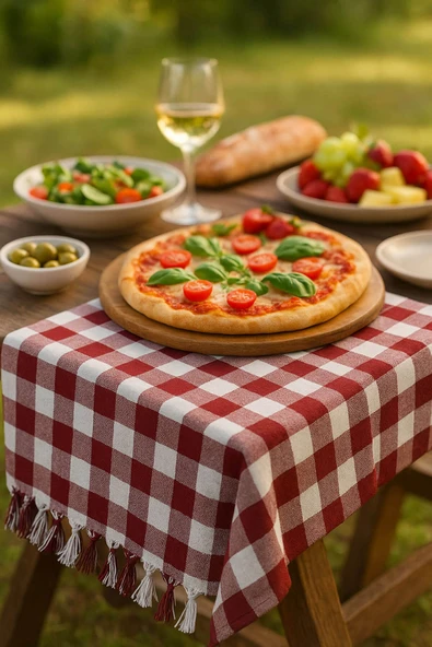 150x150 Cm Kareli Yer Sofra Bezi Piknik Masa Örtüsü Saçaklı - 2