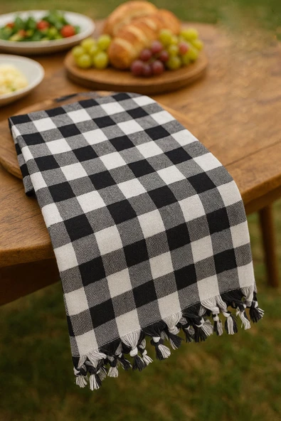 150x150 Cm Kareli Yer Sofra Bezi Piknik Masa Örtüsü Saçaklı - 5