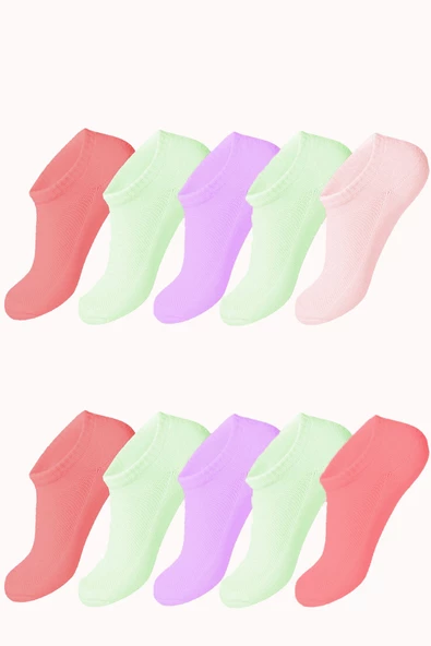 10lu Kadın Görünmez Çorap Düz Renk Pamuklu Klimalı Ekonomik - 4