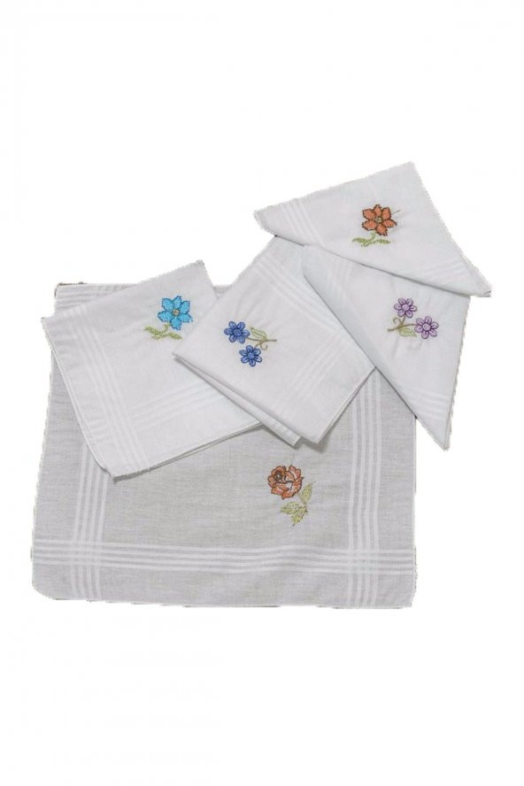 Gözde İşlemeli Bayan Mendili 12 Adet 28x28 cm 100 Pamuk - 2