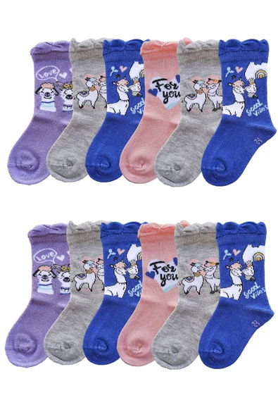 12li Kız Çocuk Çorap Uzun Soket Pamuklu Dikişsiz Renkli Yumuşak - 3