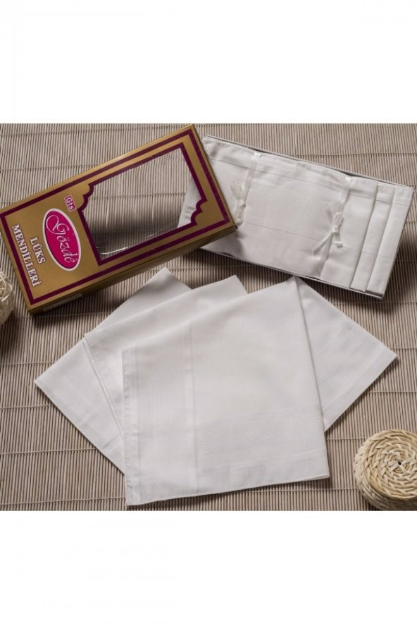 Gözde Sarı Kutulu 46x46 cm 12 Adet Kumaş Mendil-Beyaz - 2