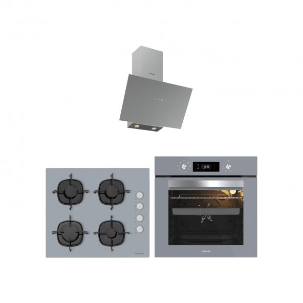 Silverline Gri Cam Ankastre Set 3481 Flam Davlumbaz - CS5335S01 Ocak - BO65E4S01 Gri Fırın ürün görseli 1