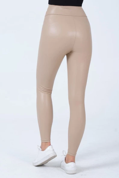 Kadın Deri Tayt Şardonlu Yüksek Bel Toparlayıcı Esnek Rahat - 8