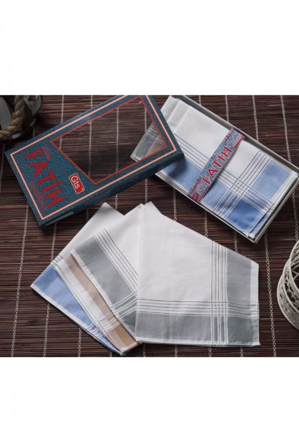 Gözde Fatih Kutulu 40x40 cm Düzine 12 Adet Kumaş Mendil FM 01 - 2