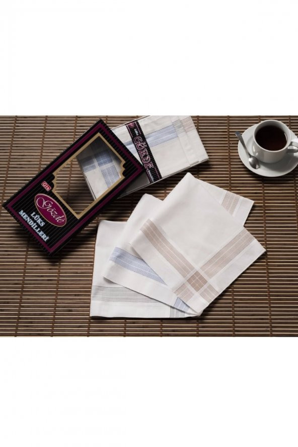 Gözde Siyah Kutulu 42x42 cm Düzine 12 Adet Kumaş Mendil-GM 03 - 2