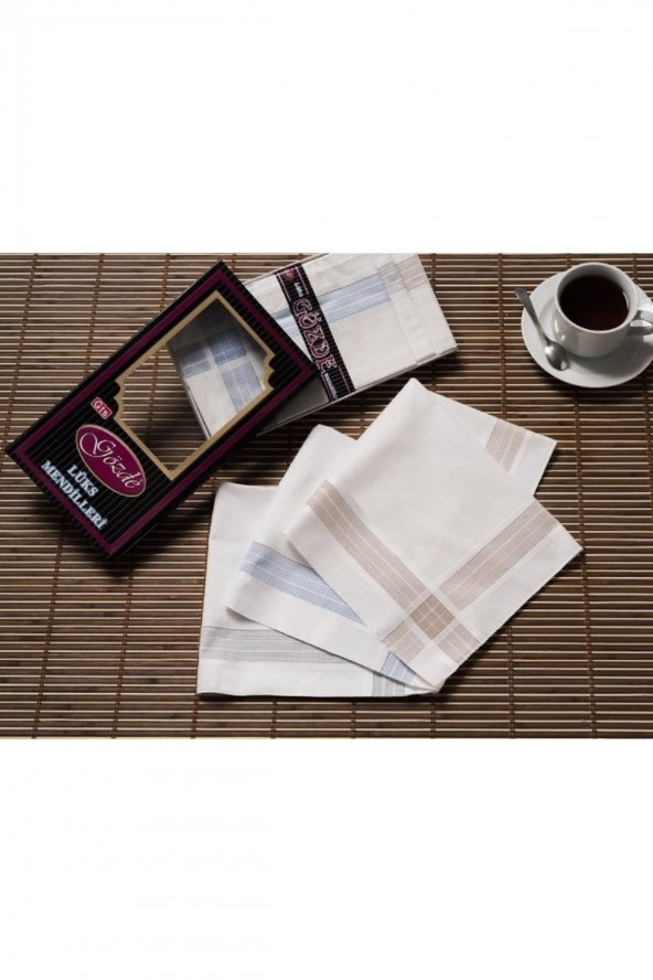 Gözde Siyah Kutulu 42x42 cm Düzine 12 Adet Kumaş Mendil-GM 03 - 3