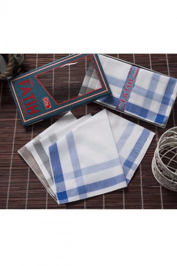 Gözde Fatih Kutulu 40x40 cm Düzine 12 Adet Kumaş Mendil FM 03 - 2