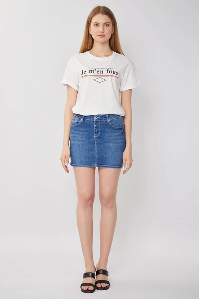 Kadın Jean Kısa Etek Açık Mavi - 2