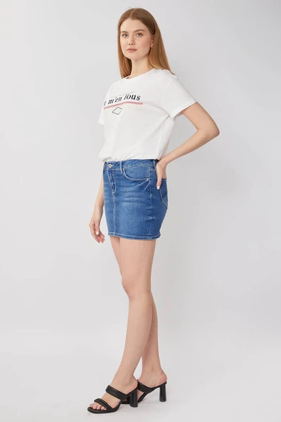 Kadın Jean Kısa Etek Açık Mavi - 3