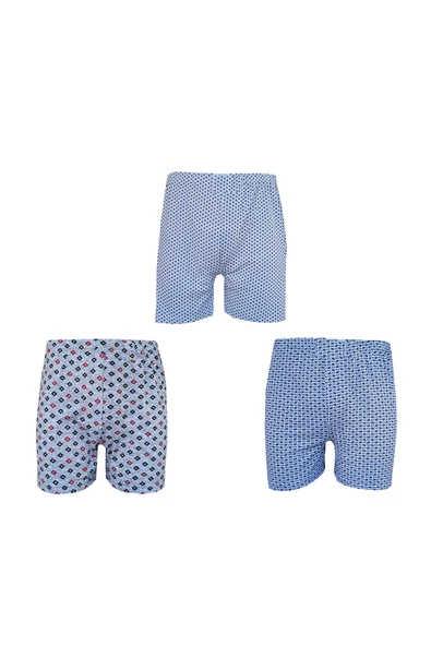 3lü Erkek Desenli Boxer Ekonomik İnce Pamuklu Paçalı Don - 3