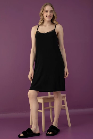 Kadın İp Askılı Viskon Elbise Diz Üstü Gecelik Yumuşak Esnek ELZ - 5