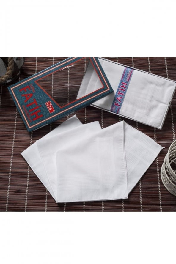 Gözde Fatih Kutulu 40x40 cm 12 Adet Kumaş Mendil Beyaz - 3