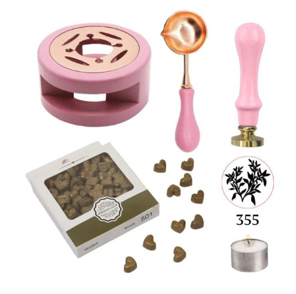 Davetiye Mum Mühürü Uygulama Seti Yavruağzı Renk 355 Dal Yaprak ürün görseli