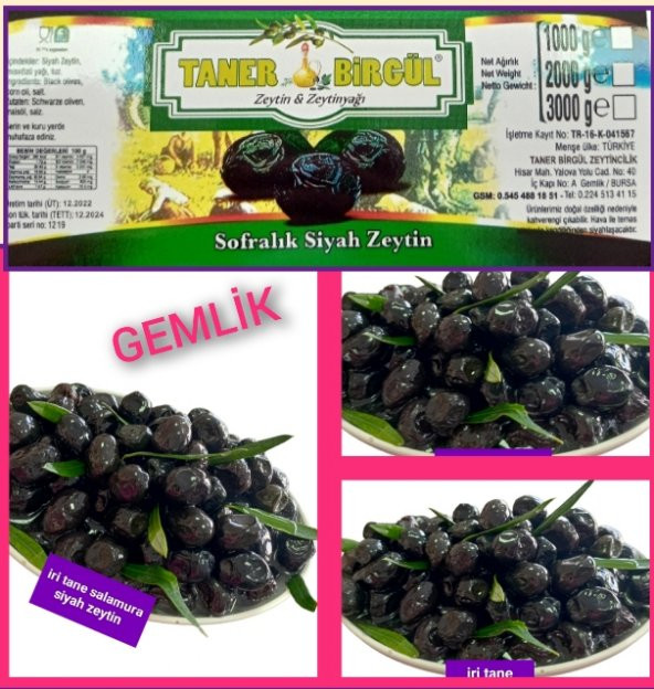 GEMLİK  İri tane salamura siyah zeytin (260-290) 1kg