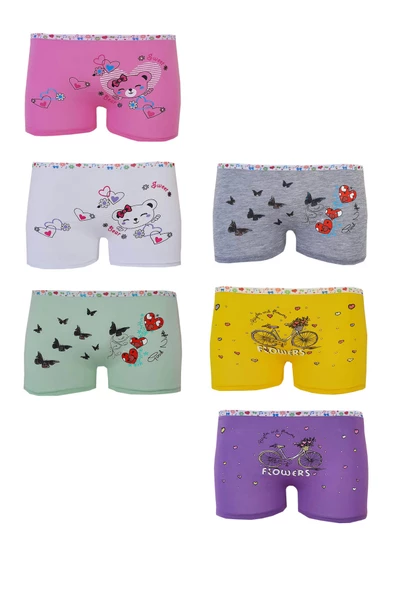 Tutku İç Giyim 6lı Kız Çocuk Renkli Likralı Pamuk Boxer Külot