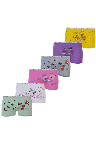 Tutku İç Giyim 6lı Kız Çocuk Renkli Likralı Pamuk Boxer Külot - 4