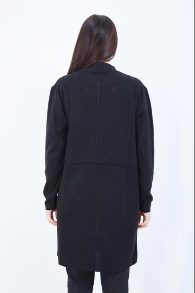 Anne Triko Cepli Düğme Detaylı Siyah Uzun Hırka - 6