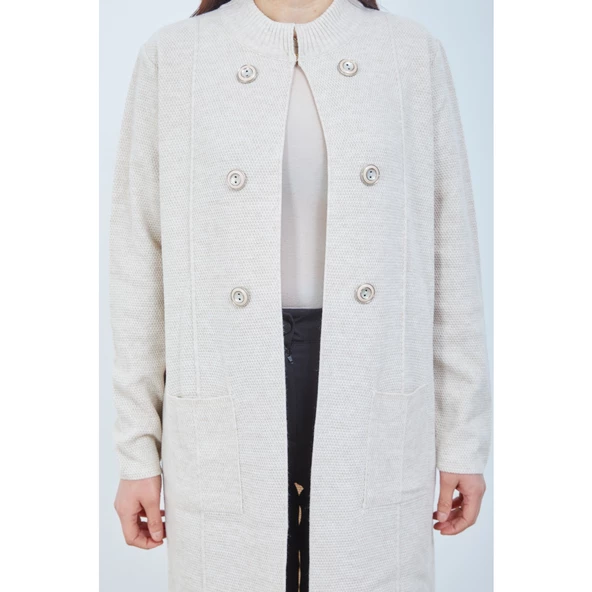 Anne Triko Cepli Düğme Detaylı Siyah Uzun Hırka - 9