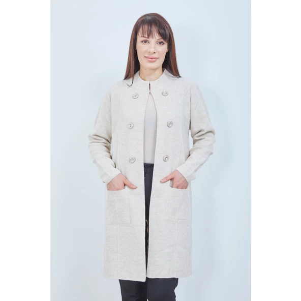 Anne Triko Cepli Düğme Detaylı Siyah Uzun Hırka - 7