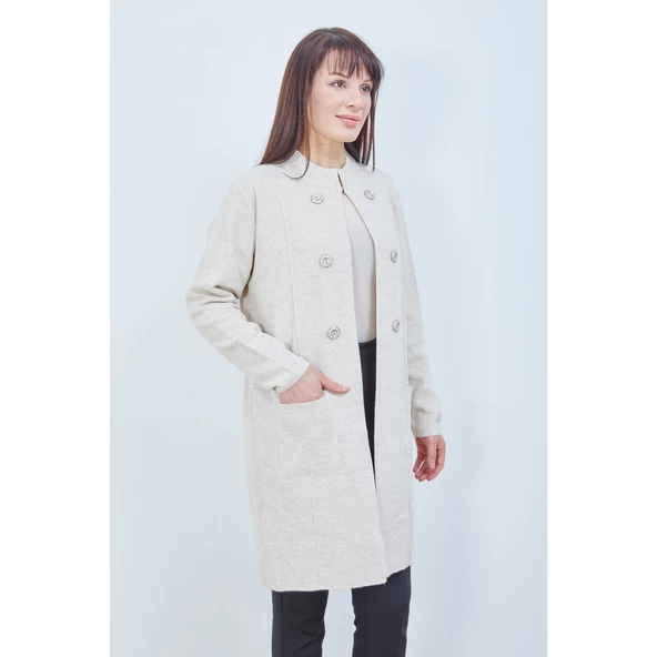 Anne Triko Cepli Düğme Detaylı Siyah Uzun Hırka - 8