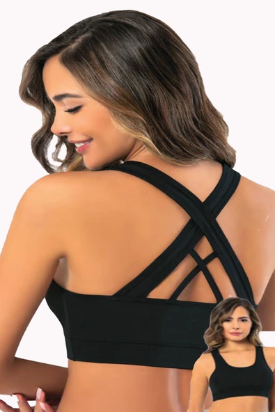 Kadın Kalın Askılı Sporcu Büstiyer Çapraz A İpli Dalgıç Pedli Krop - 2