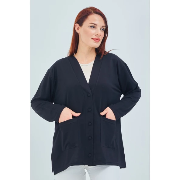 Kadın Vizon Mevsimlik Cepli Düğmeli Kısa Penye Hırka - 6