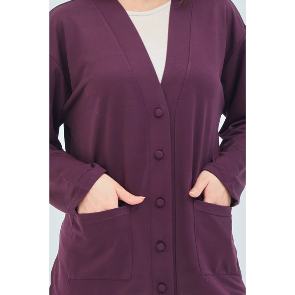 Kadın Vizon  Mevsimlik Cepli Düğmeli Kısa Penye Hırka - 11