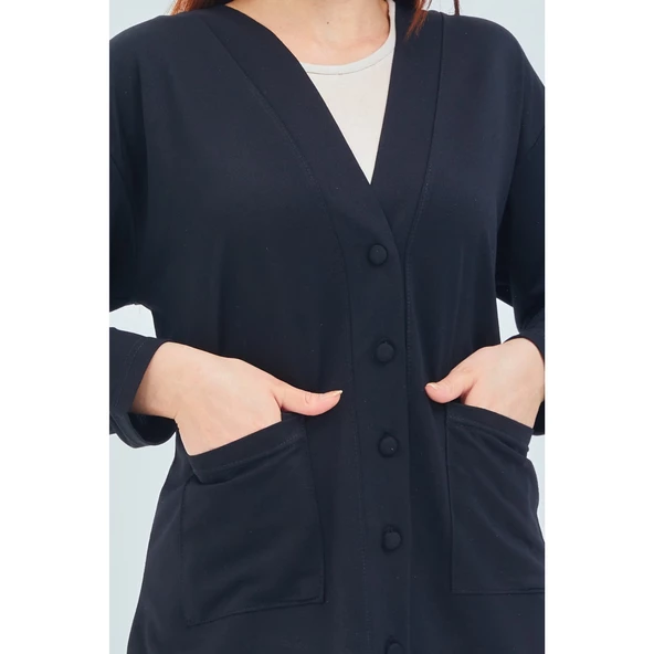 Kadın Vizon Mevsimlik Cepli Düğmeli Kısa Penye Hırka - 7