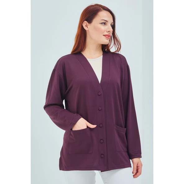 Kadın Vizon  Mevsimlik Cepli Düğmeli Kısa Penye Hırka - 10