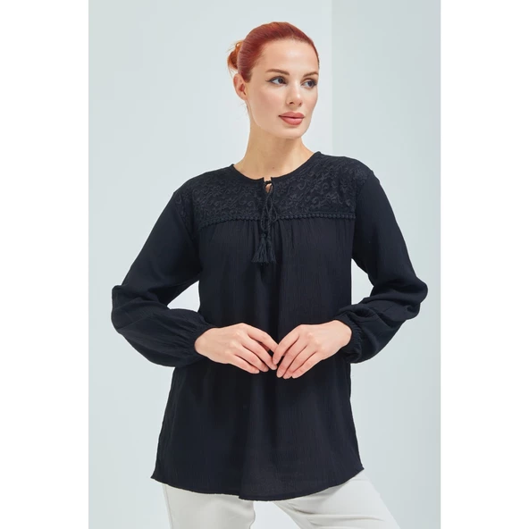 Fresh&Moda Kadın Haki Şile Bezi Anne Penye Bluz - 12