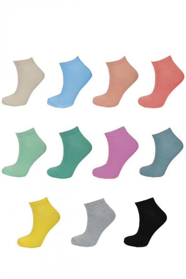 11 li Kadın Renkli Penye Kısa Patik Çorap Pamuklu Rahat Spor Çorap