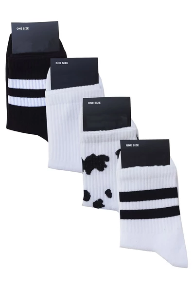 4lü Unisex İnek Desenli Kısa Konç Çorap Siyah-Beyaz Tenis Spor - 2