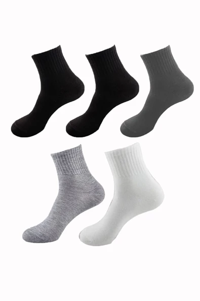 5li Kadın Erkek Kolej Çorap Renkli Pamuklu Yarım Konç Ekonomik - 3