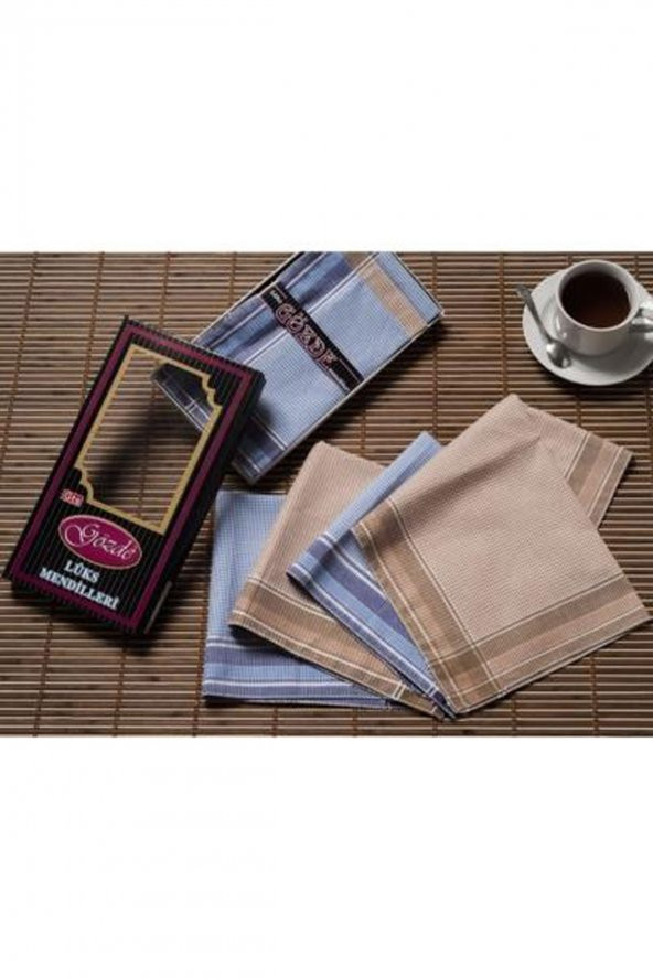 Gözde Siyah Kutulu 42x42 cm Düzine 12 Adet Kumaş Mendil-GM 07 - 2