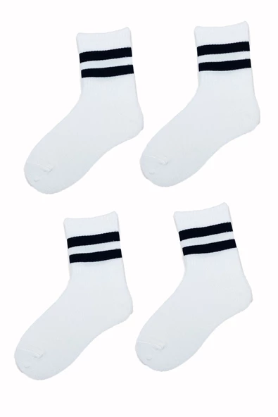 4lü Unisex Çizgili Kısa Çorap Pamuklu Tenis Ekonomik Spor - 2