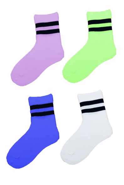 4lü Unisex Çizgili Kısa Çorap Pamuklu Tenis Ekonomik Spor - 5